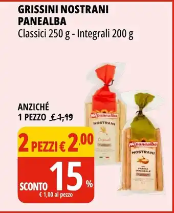 Tigros GRISSINI NOSTRANI PANEALBA Classici 250 g - Integrali 200 g offerta