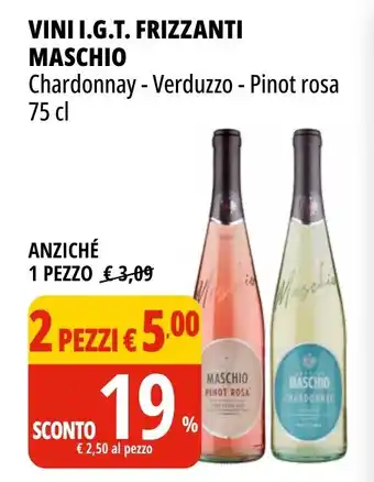 Tigros VINI I.G.T. FRIZZANTI MASCHIO Chardonnay - Verduzzo - Pinot rosa 75 cl offerta