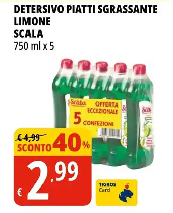Tigros DETERSIVO PIATTI SGRASSANTE LIMONE SCALA 750 ml x 5 offerta