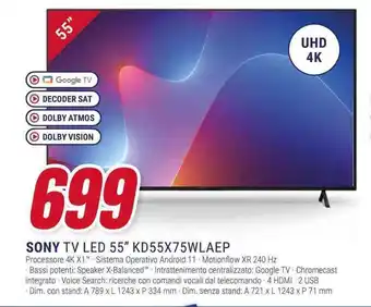 Trony SONY TV LED 55" KD55X75WLAEP offerta