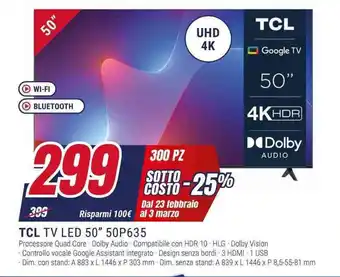 Trony TCL TV LED 50″ 50P635 offerta