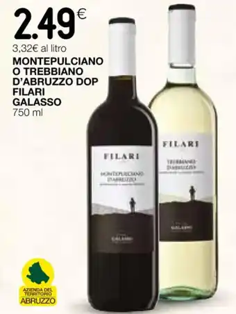 Coop MONTEPULCIANO O TREBBIANO D'ABRUZZO DOP FILARI GALASSO 750 ml offerta