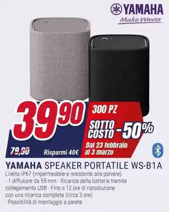 Trony YAMAHA SPEAKER PORTATILE WS-B1A offerta