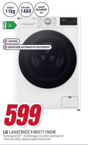 Trony LG LAVATRICE F4R3711NSW offerta