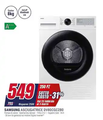 Trony SAMSUNG ASCIUGATRICE DV80CGC2B0 offerta