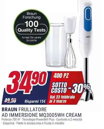 Trony BRAUN FRULLATORE AD IMMERSIONE MQ3005WH CREAM offerta