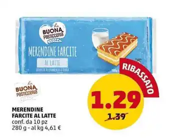 PENNY BUONA Pasticceria MERENDINE FARCITE AL LATTE conf. da 10 pz 280 g offerta