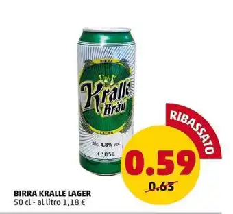 PENNY BIRRA KRALLE LAGER 50 cl offerta