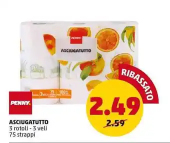 PENNY PENNY ASCIUGATUTTO 3 rotoli - 3 veli 75 strappi offerta