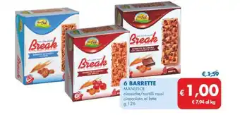 MD Discount 6 BARRETTE MANUSOL classiche/mirtilli rossi cioccolato al latte offerta