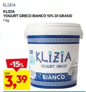 DPiù KLIZIA YOGURT GRECO BIANCO 10% DI GRASSI 1 kg offerta