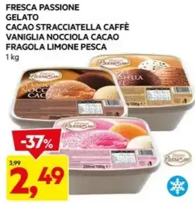DPiù FRESCA PASSIONE GELATO CACAO STRACCIATELLA CAFFÈ VANIGLIA NOCCIOLA CACAO FRAGOLA LIMONE PESCA 1 kg offerta