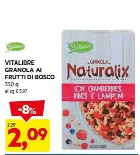 DPiù VITALIBRE GRANOLA AI FRUTTI DI BOSCO 350 g offerta