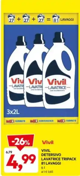 DPiù VIVIL DETERSIVO LAVATRICE TRIPACK 81 LAVAGGI offerta