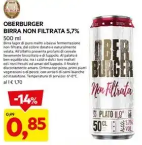 DPiù OBERBURGER BIRRA NON FILTRATA 5,7% offerta