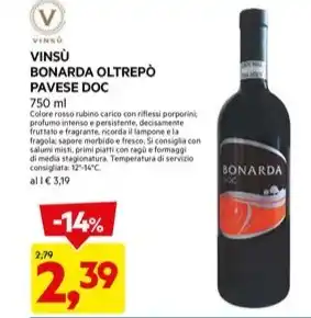 DPiù VINSÙ BONARDA OLTREPÒ PAVESE DOC offerta
