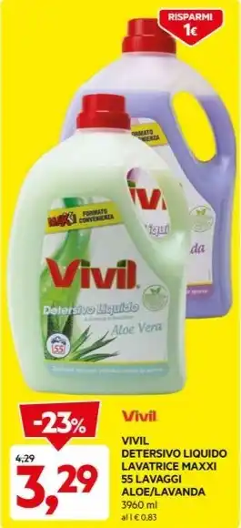 DPiù VIVIL DETERSIVO LIQUIDO LAVATRICE MAXXI 55 LAVAGGI ALOE/LAVANDA 3960 ml offerta