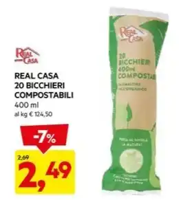 DPiù REAL CASA 20 BICCHIERI COMPOSTABILI 400 ml offerta