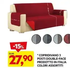 DPiù COPRIDIVANO 3 POSTI DOUBLE-FACE PRODOTTO IN ITALIA COLORI ASSORTITI offerta