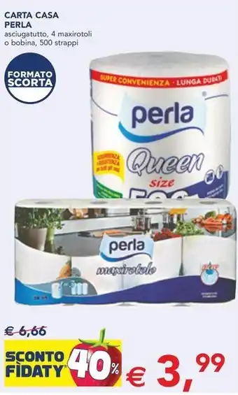 CARTA CASA PERLA asciugatutto, 4 maxirotoli o bobina, 500 strappi