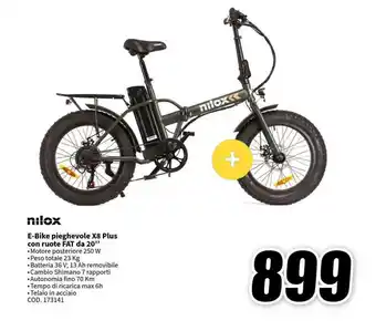 MediaWorld nilox E-Bike pieghevole X8 Plus con ruote FAT da 20" offerta