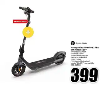 MediaWorld Segway-Ninebot Monopattino elettrico E2 PRO con ruota da 10" offerta
