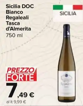 Carrefour Express Sicilia DOC Bianco Regaleali Tasca d'Almerita 750 ml offerta