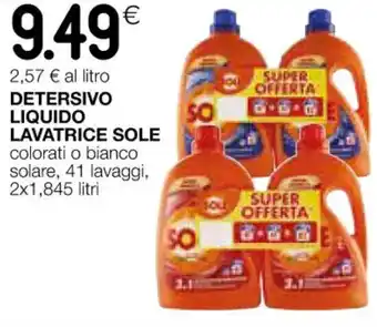 Coop DETERSIVO LIQUIDO LAVATRICE SOLE colorati o bianco solare, 41 lavaggi, 2x1,845 litri offerta