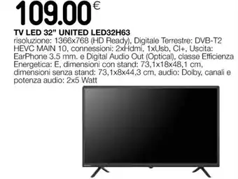 Coop TV LED 32" UNITED LED32H63 offerta