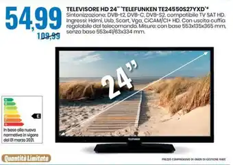 Eurospin TELEVISORE HD 24" "TELEFUNKEN TE24550S27YXD offerta