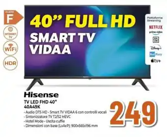 Ipercoop Hisense TV LED FHD 40" 40A49K offerta