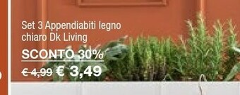 Set 3 Appendiabiti Legno Chiaro Dk Living