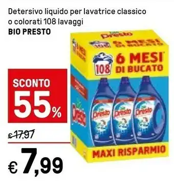 Iper La Grande Bio Presto Detersivo Liquido Per Lavatrice Classico O Colorati offerta