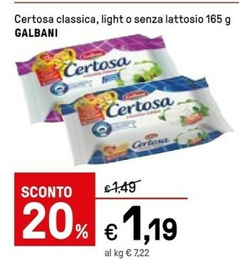 Iper La Grande Galbani Certosa Light Crescenza 165 G(ml) offerta