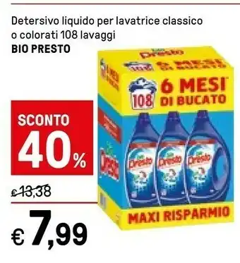Iper La Grande Presto Detersivo Liquido Per Lavatrice Classico offerta