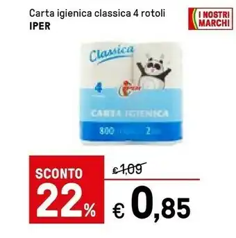Iper La Grande Iper Carta Igienica Classica 4 Rotoli offerta