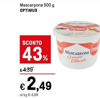 Iper La Grande Optimus - Mascarpone Cremoso E Delicato 500 G(ml) offerta
