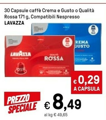Iper La Grande Lavazza 30 Capsule Caffè Crema E Gusto O Qualità Rossa offerta