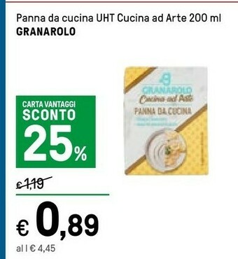Iper La Grande Granarolo Panna Da Cucina 200 G(ml) offerta