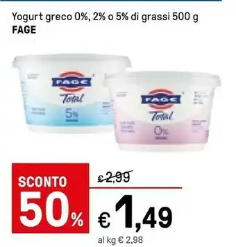 Iper La Grande Fage Total 0% Yogurt Greco Colato Senza Grassi 500 G(ml) offerta