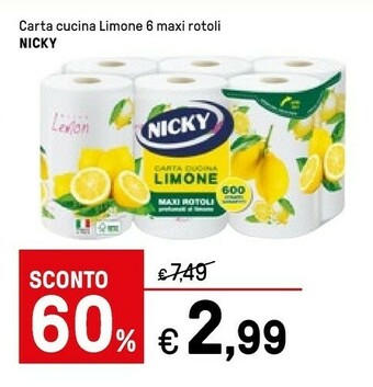 Iper La Grande Nicky Carta Cucina Limone 6 Maxi Rotoli offerta