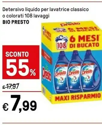 Iper La Grande Presto Bio Detersivo Liquido Per Lavatrice Classico offerta