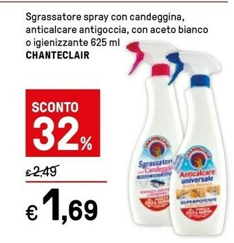Iper La Grande Chanteclair Sgrassatore Spray Con Candeggina/anticalcare Antigoccia/con Aceto Bianco O Igienizzante offerta