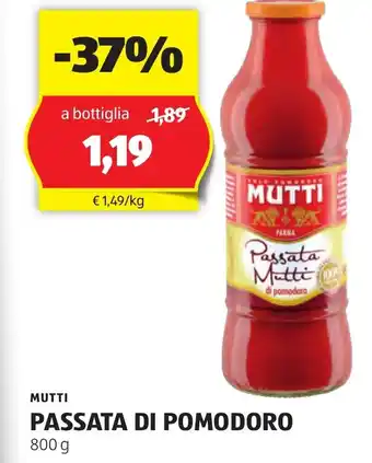 ALDI MUTTI PASSATA DI POMODORO 800 g offerta
