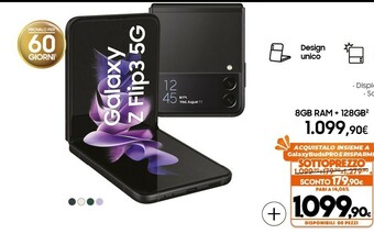 Expert Samsung Galaxy Z Flip3 5G 128GB Phantom Black RAM 8GB Display 1,9" Super AMOLED/6,7" Dynamic AMOLED 2X offerta