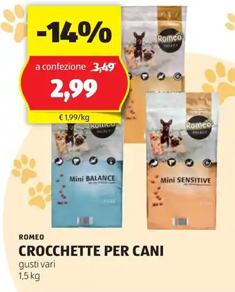 ALDI ROMEO CROCCHETTE PER CANI gusti vari 1,5 kg offerta