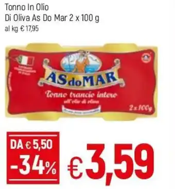 Famila Às do Mar Tonno in Olio di Oliva 2x100g offerta
