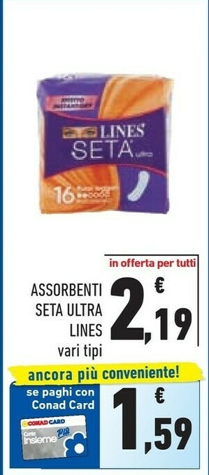 Conad Lines Seta Ultra Con Ali Salviettine Detergenti 11 Pezzo(i) offerta