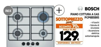 Expert Bosch Serie 4 PGP6B5B85 Piano Cottura Acciaio Inossidabile Da Incasso 58 Cm Gas 4 Fornello(i) offerta