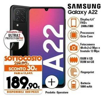 Expert Samsung Galaxy A22 5G SM-A226B 16,8 Cm (6.6") 4 GB 64 GB 5000 MAh Grigio offerta